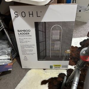 Bamboo Ladder Towel Rack - White with Natural Bamboo Accents